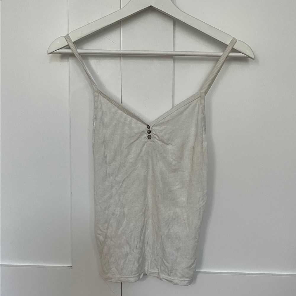 White Spaghetti Strap Top with Mother of Pearl Button Detail